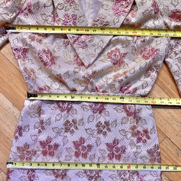 Vtg 60s 70s Maxi Hostess Dress Gown Pink Gold Floral Holiday Brocade Formal L - Picture 6 of 6